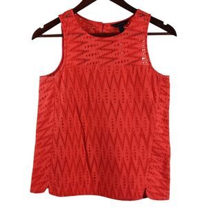 J. Crew Cotton Eyelet Cut Lined Women's Preppy Corral/Pink Tank Top Size 0